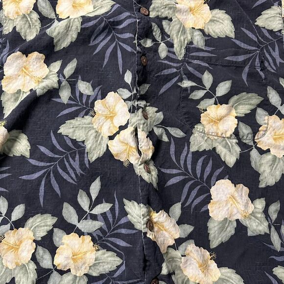 100% Silk Large Tommy Bahama Navy Blue Floral Patterned Button Up Shirt - Picture 2 of 7